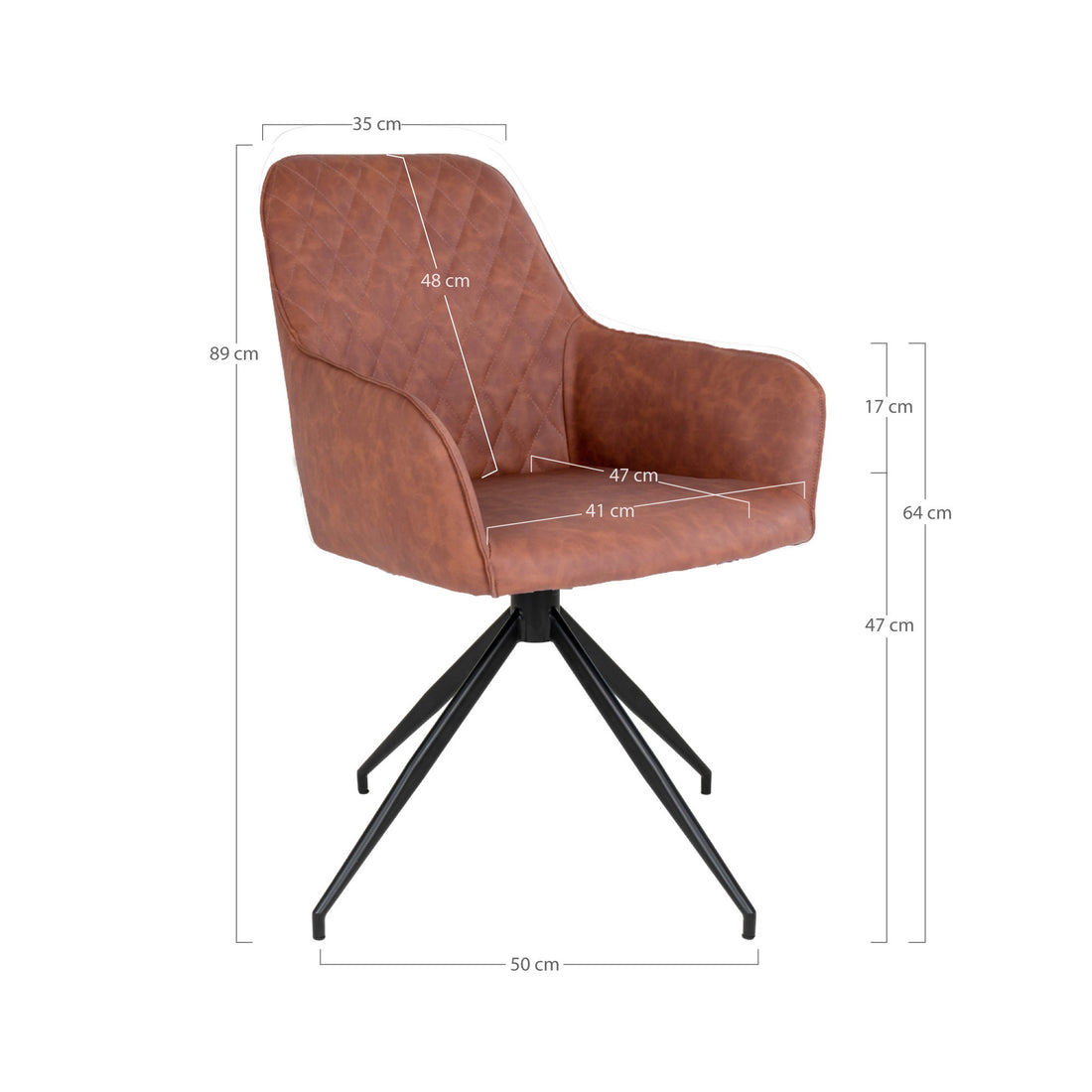 Harbo Dining Chair with swivel - Dining Chair with swivel, PU leather, vintage brown, black legs HN1220