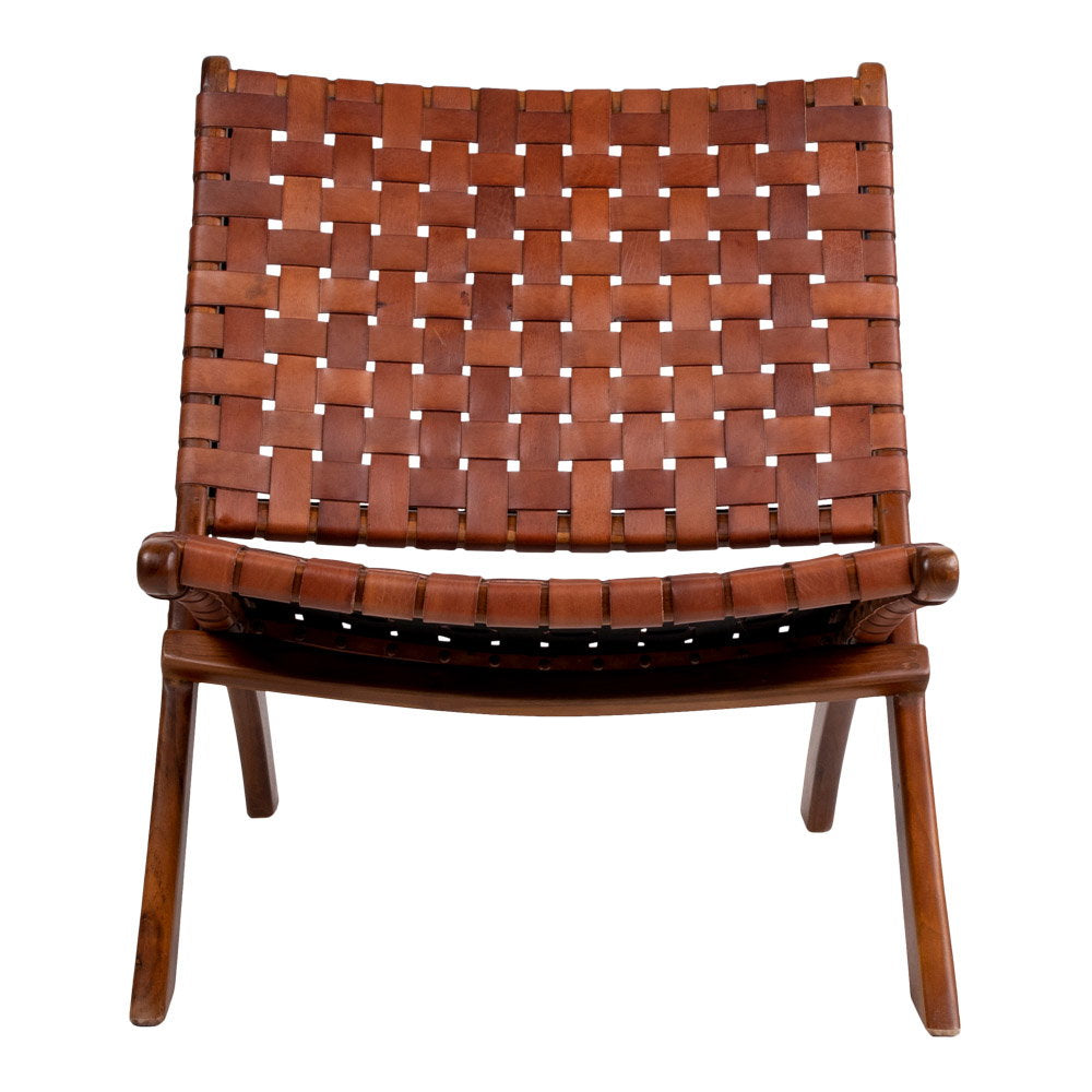 Perugia Folding Chair - Folding Chair, leather, brown, teak legs