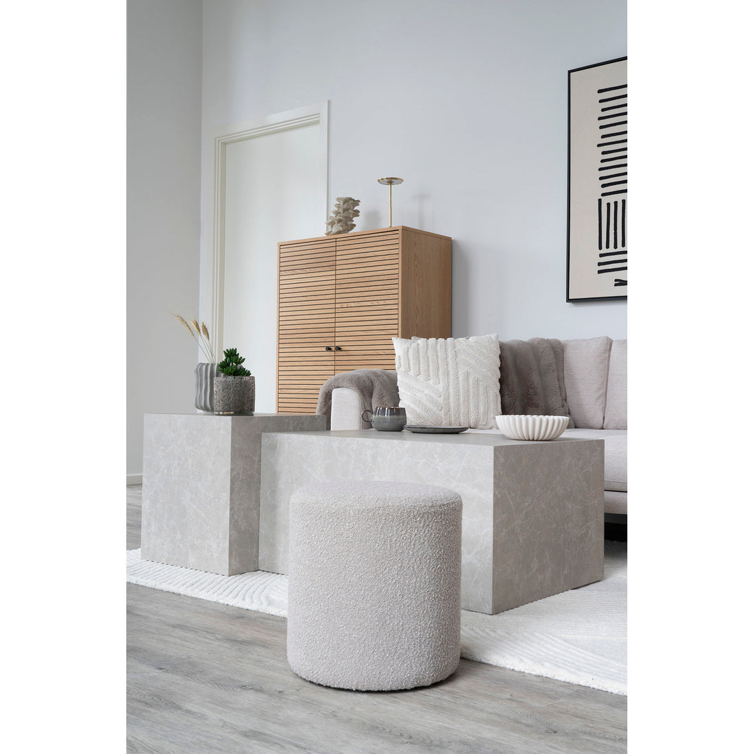 Ejby Pouf - Pouf, bouclé, beige ø34x36 cm, HN1233