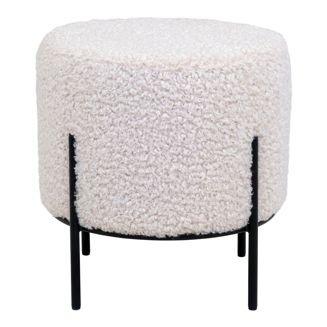 Alford Pouf - Pouf, teddy, white, black legs ø35,5x37 cm, HN1090