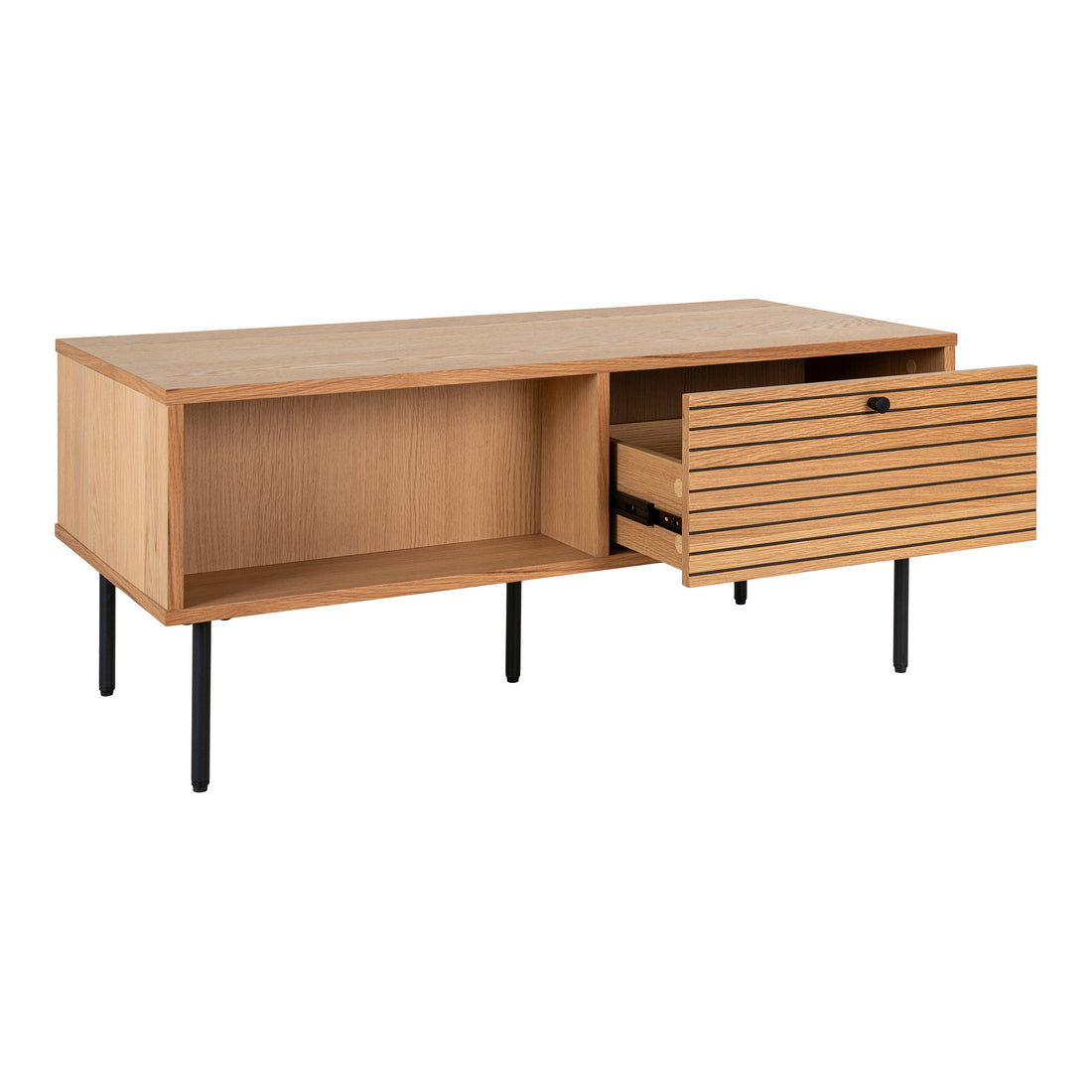 Kyoto Coffee Table - Coffee Table, 2 drawers, oak veneer, natural, black metal legs 50x100x45 cm