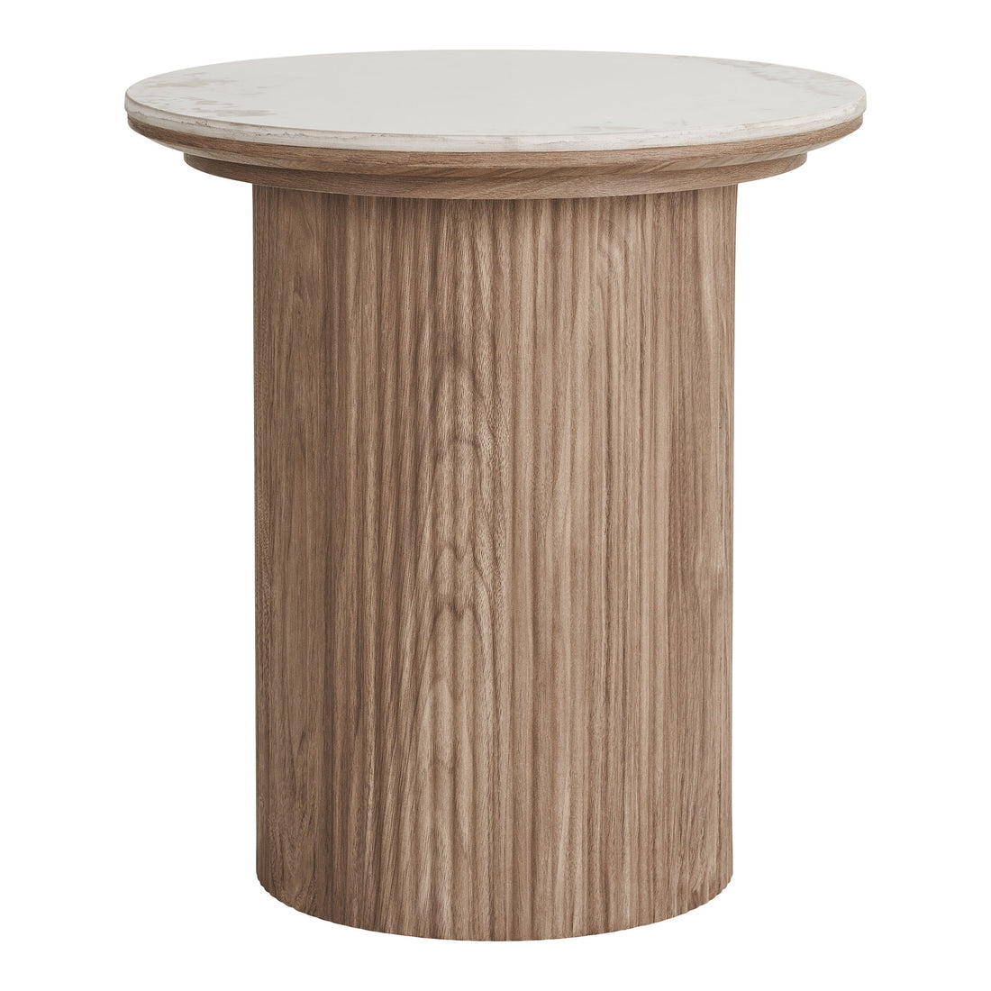 Athens Side Table - Side table, ceramic table top, white/brown ø45x50 cm