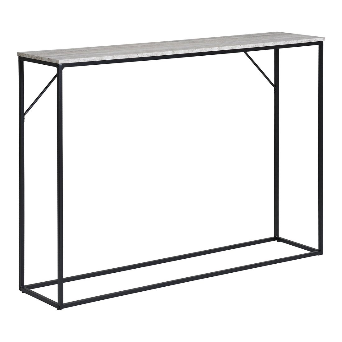 Vita Console Table - Console table, 1 shelf, travertine look, black frame 110x26x80 cm
