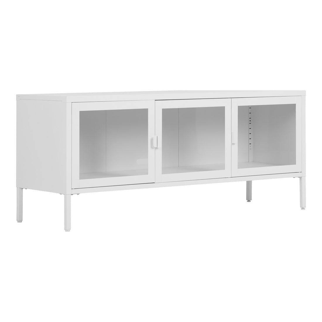 Brisbane TV Bench - TV Bench, 3 glass doors, steel, white 130x40x55 cm