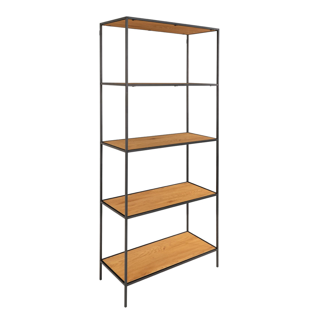 Vita Shelf - Shelf with black frame and 5 oaklook shelves 80x36x170 cm