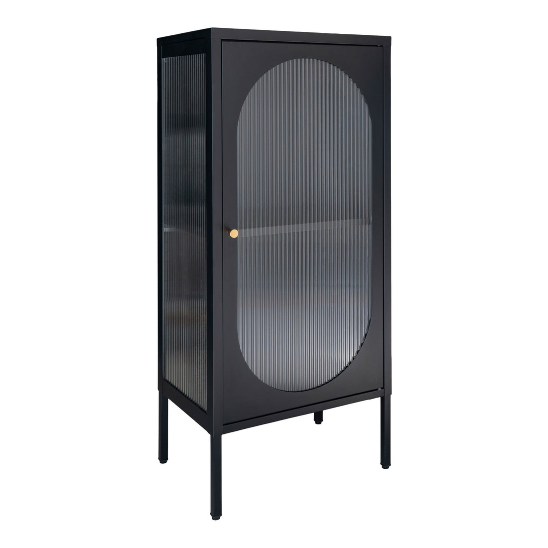 Adelaide Display Cabinet - Display Cabinet, 1 rippled glass door, steel, black 50x35x110 cm