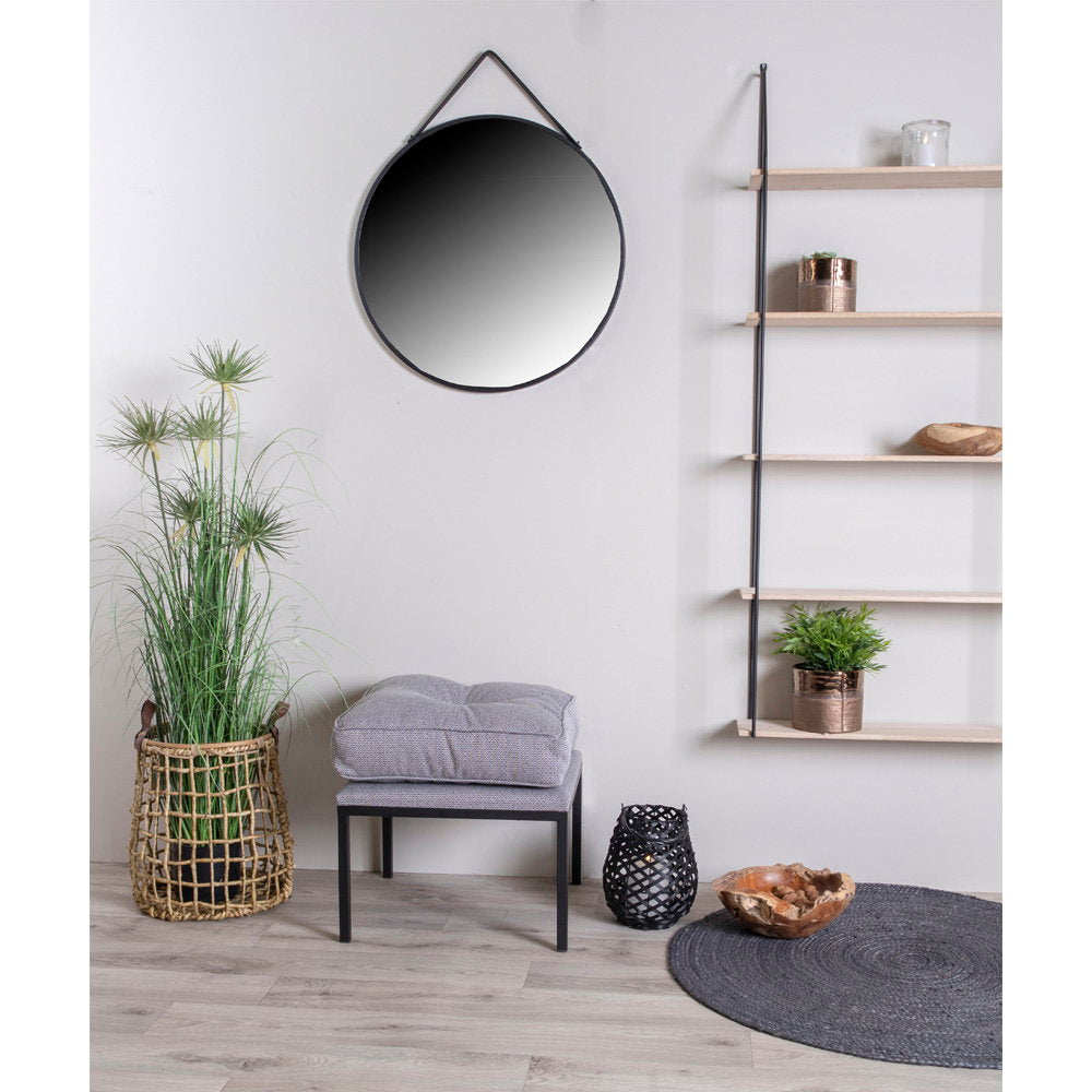 Trapani Mirror - Mirror, steel/artificial leather, black ø60 cm