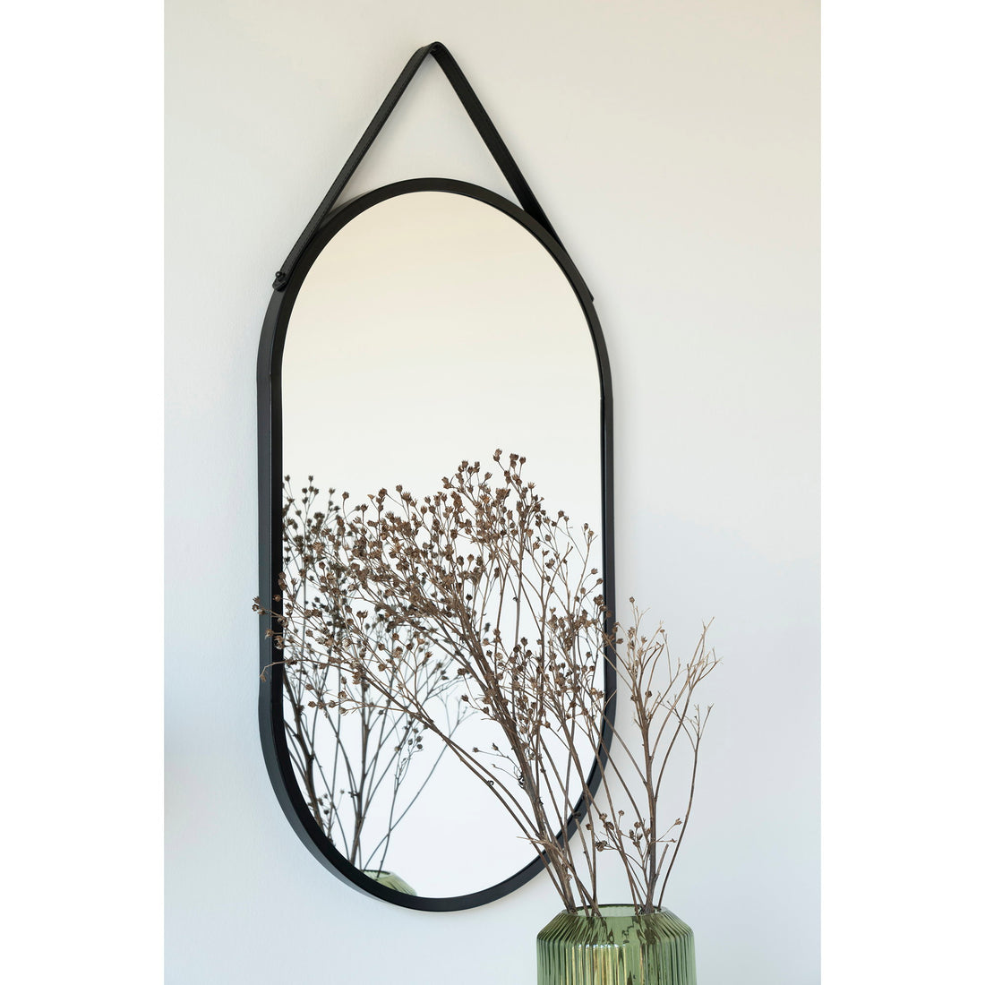 Trapani Mirror - Mirror, steel/artificial leather, black 35x60 cm