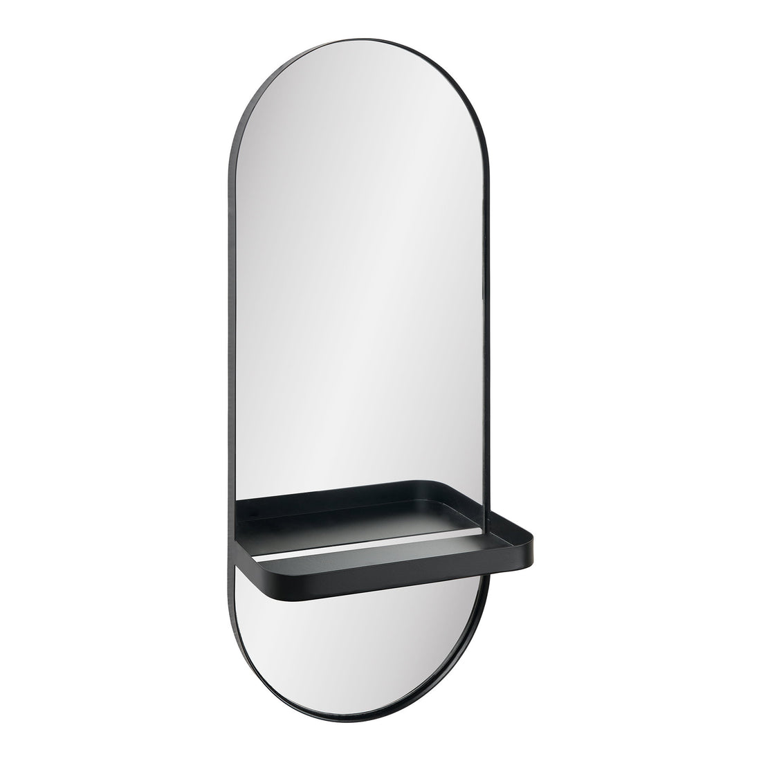 Olbia Mirror - Mirror, metal shelf, steel, black 25x12x60 cm