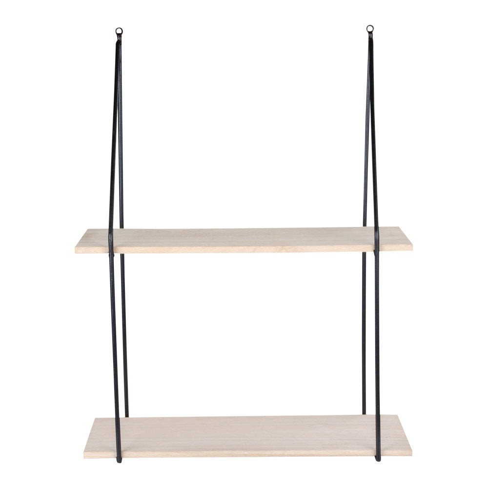 Haag Wall Shelf - Wall Shelf, 2 wood shelves, black frame, 55x21 cm