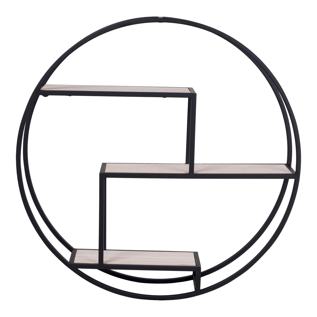 Rotterdam Wall Shelf - Wall shelf, wood shelves, black frame ø62x14 cm