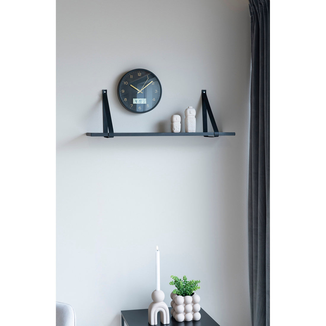 Forno Shelf - Shelf, black, black leather straps 80x20 cm
