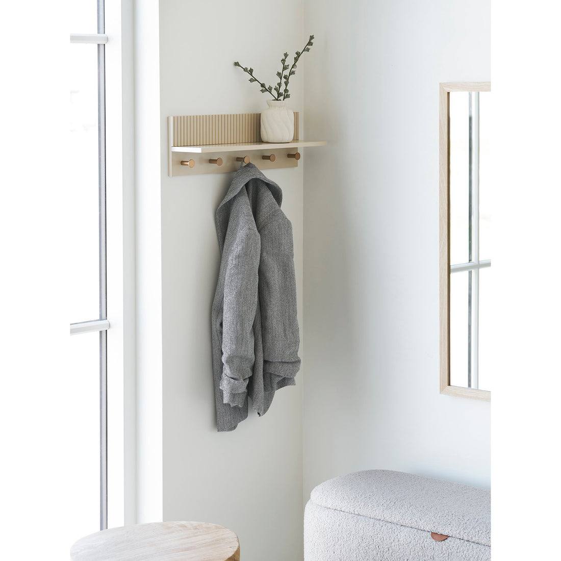 Rocca Wall Shelf with hooks - Wall shelf with hooks, beige 50x12x16 cm