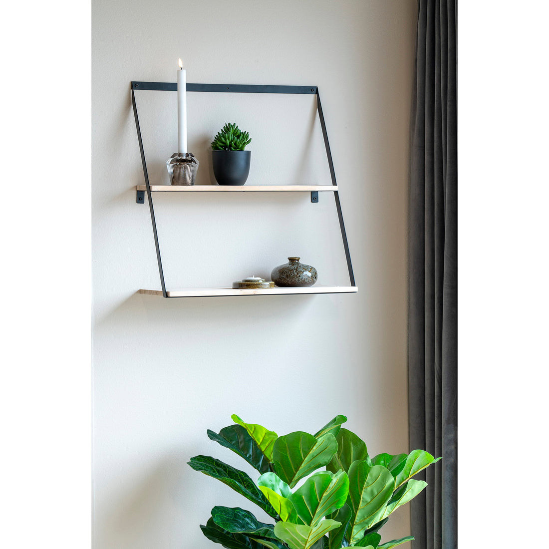 Bern Wall shelf - Wall shelf, steel, pinewood 50x21x52 cm