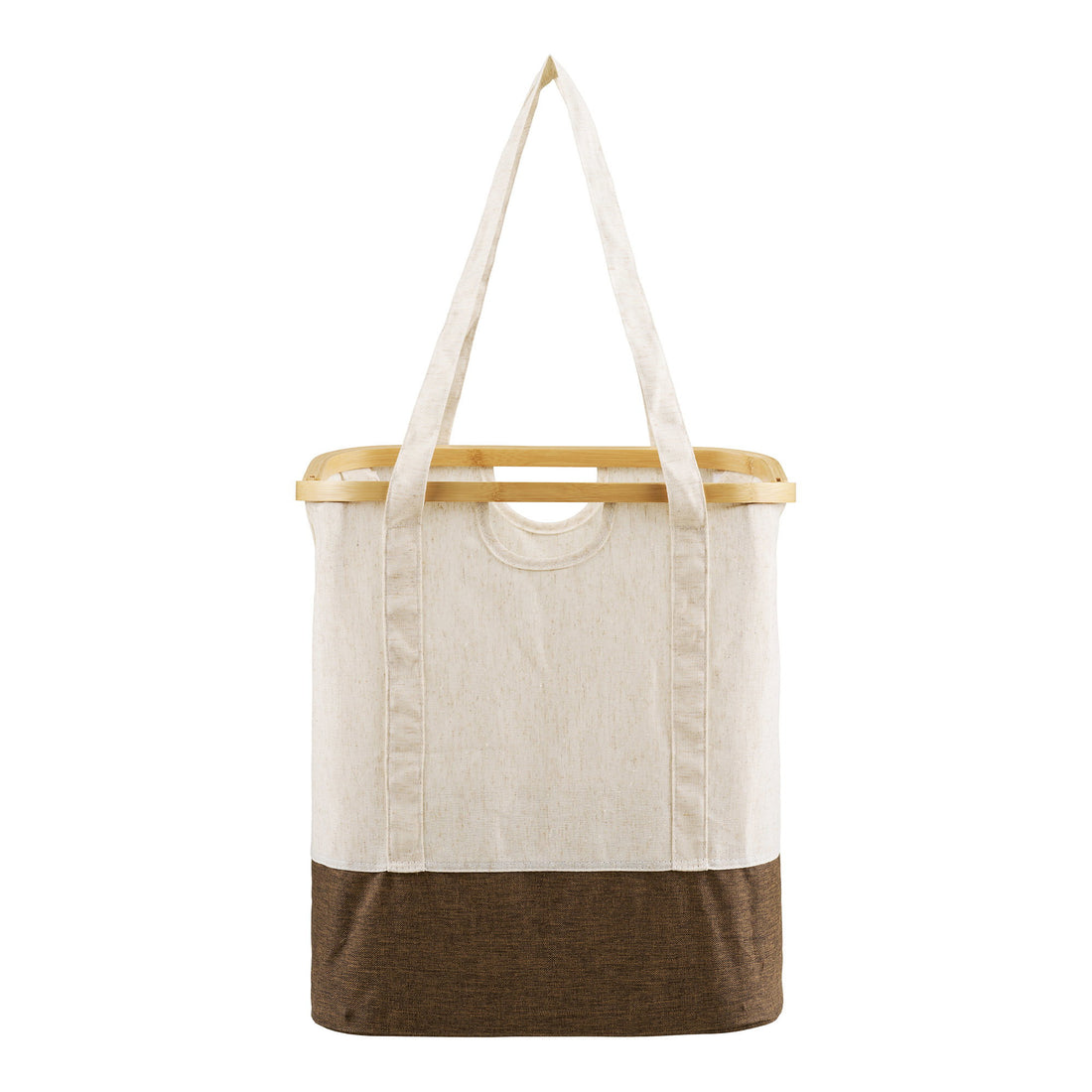 Noto Laundry Bag - Laundry bag, bamboo/textile, off white/brown, 40x30x45 cm