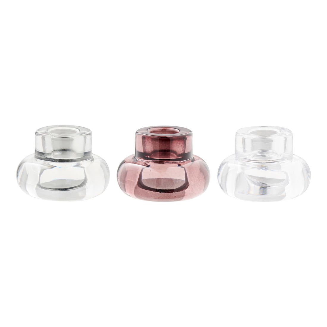Candle Holders - Candle Holdeers, glass, clear/smoked grey/marron red, set of 3
