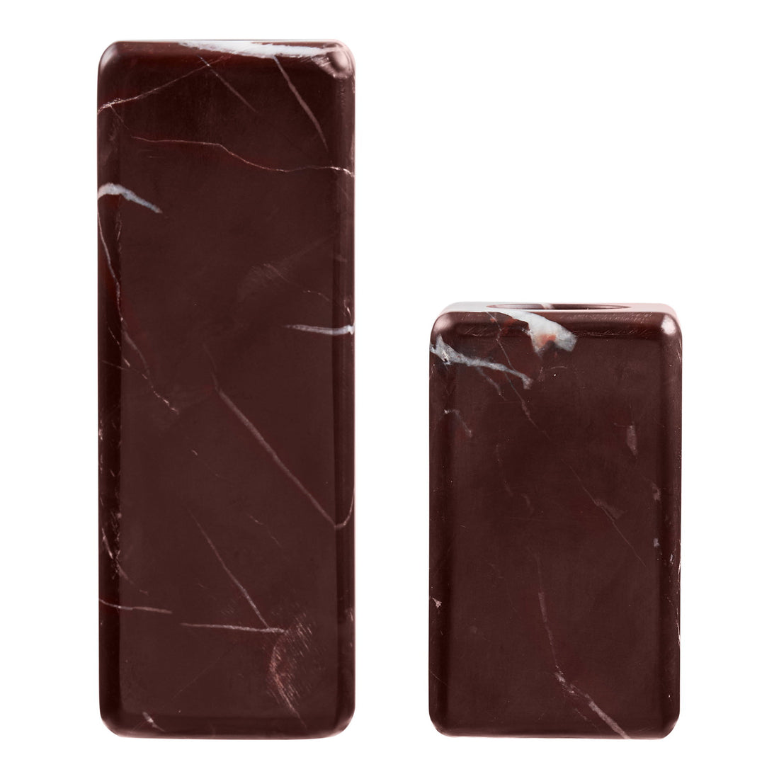 Candle Holders - Candle Holders, marble, chestnut red, set of 2