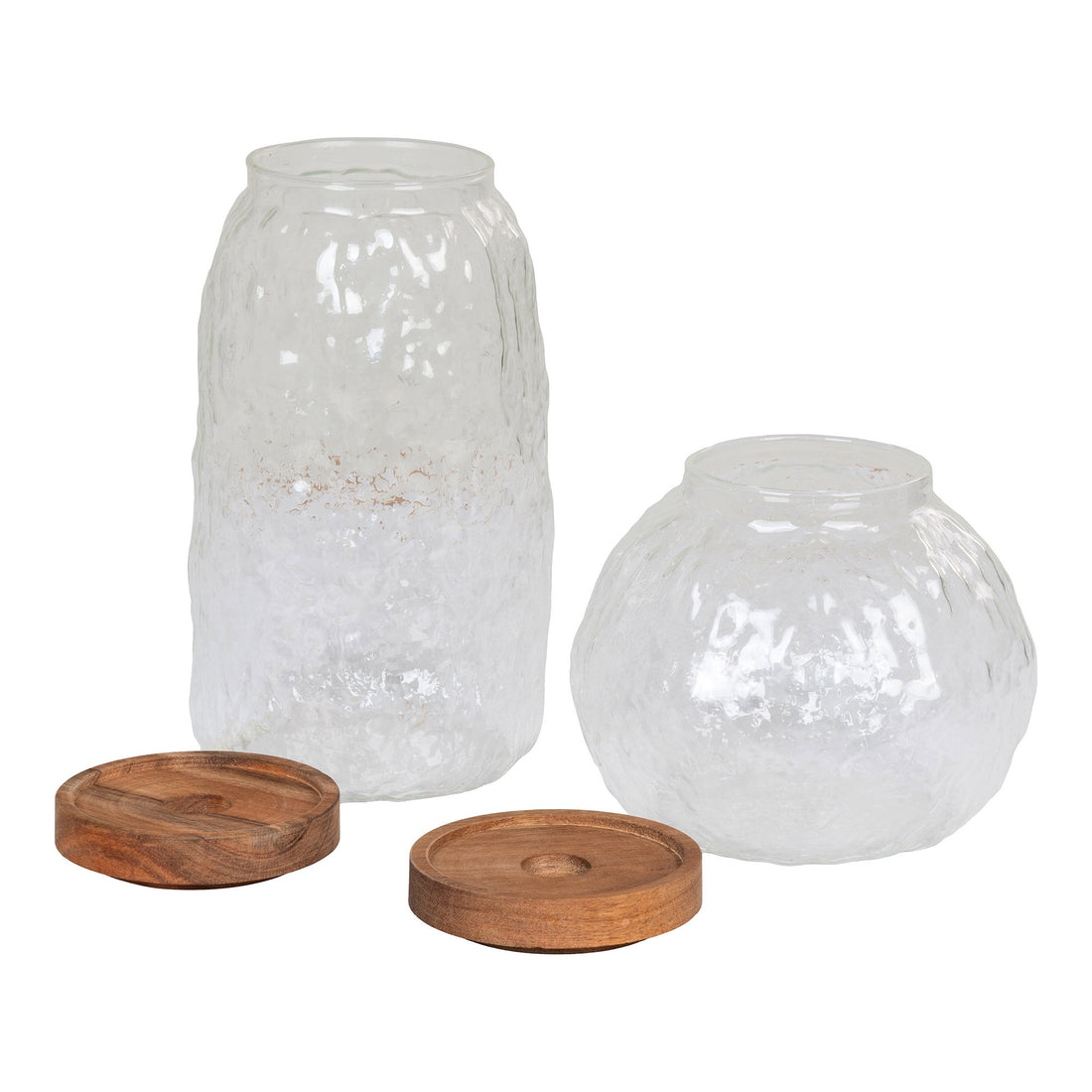 Taipei Storage Jar - Storage Jar, glass/acacia set of 2