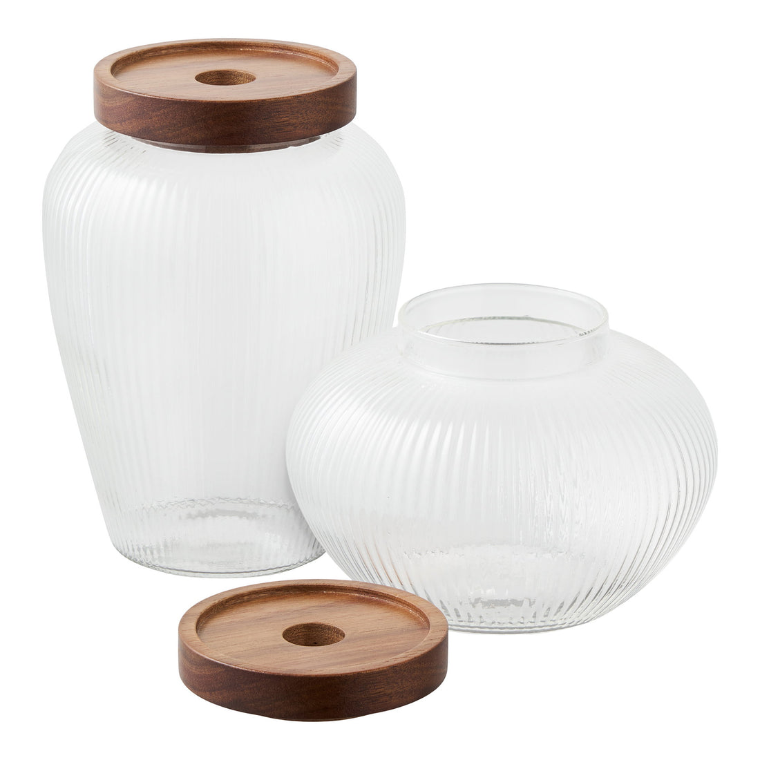 Maya Storage Jar - Storage Jar, glass/acacia set of 2