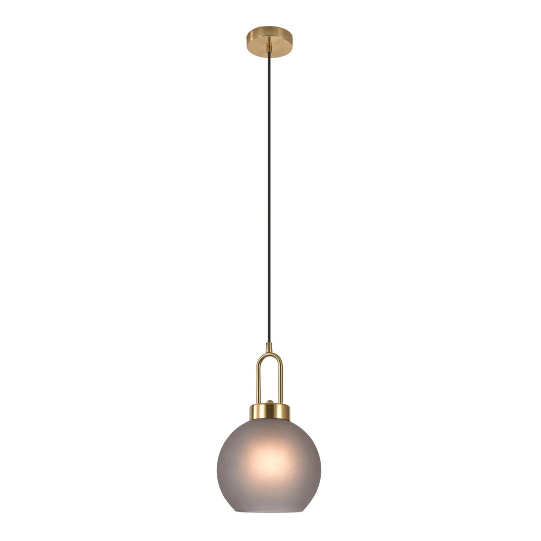 Luton Pendant - Pendant, mat smokey glass, brass colored socket, ball shaped,, ø 20 cm
