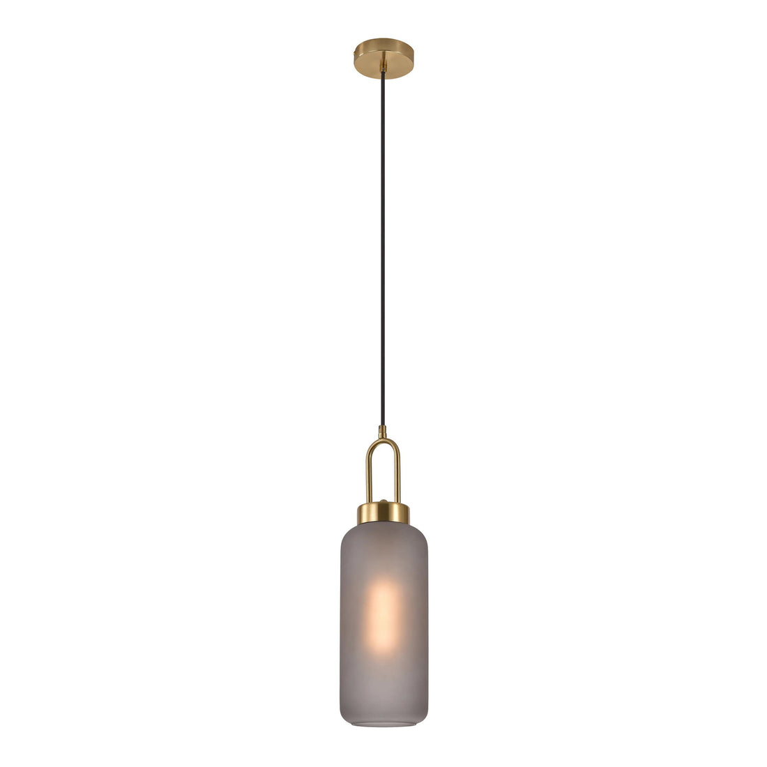 Luton Pendant - Pendant, mat smokey glass, brass colored socket, cylinder shaped ø13 cm