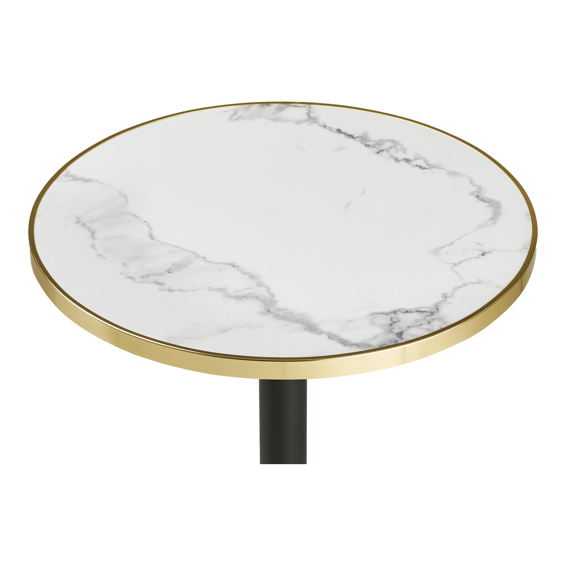Bistro Table - Bistro table, marble look, white with golden edge, black legs, aluminium ø60x73 cm