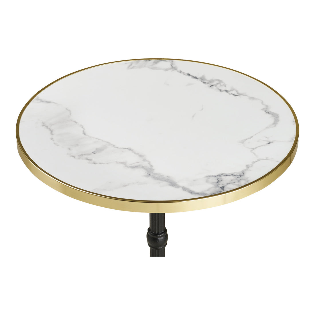 Bistro Table - Bistro table, marble look, white with golden edge, black legs, cast iron ø60x73 cm