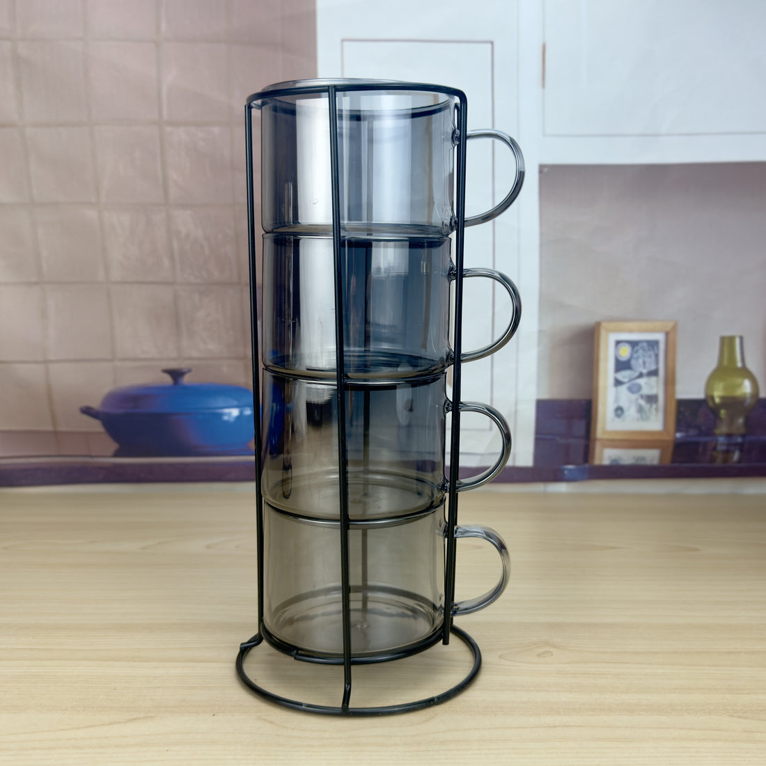 PETER GREY Komplet 4 filiżanek na stojaku 350ml 12,5x12,5x27 cm