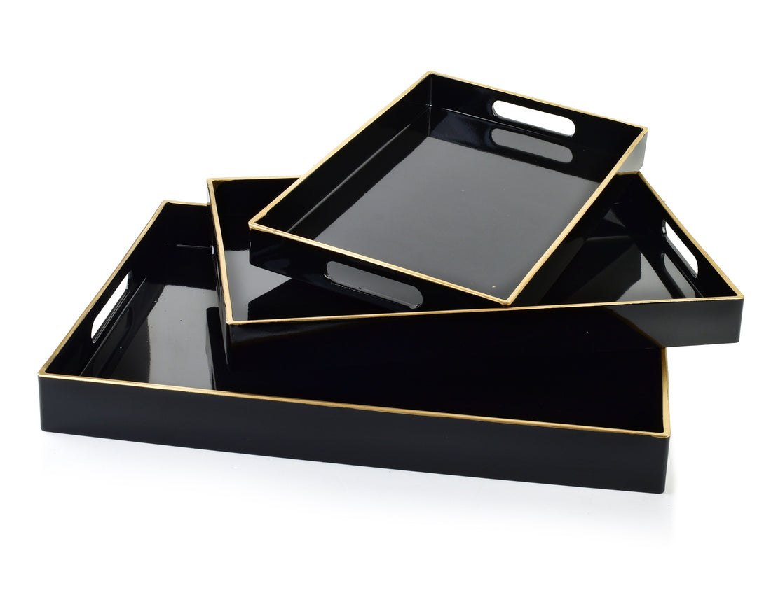 BLANCHE BLACK Komplet 3 Tac dekoracyjnych 40x30x4cm/35x25x3,5cm/30x20x3,5cm