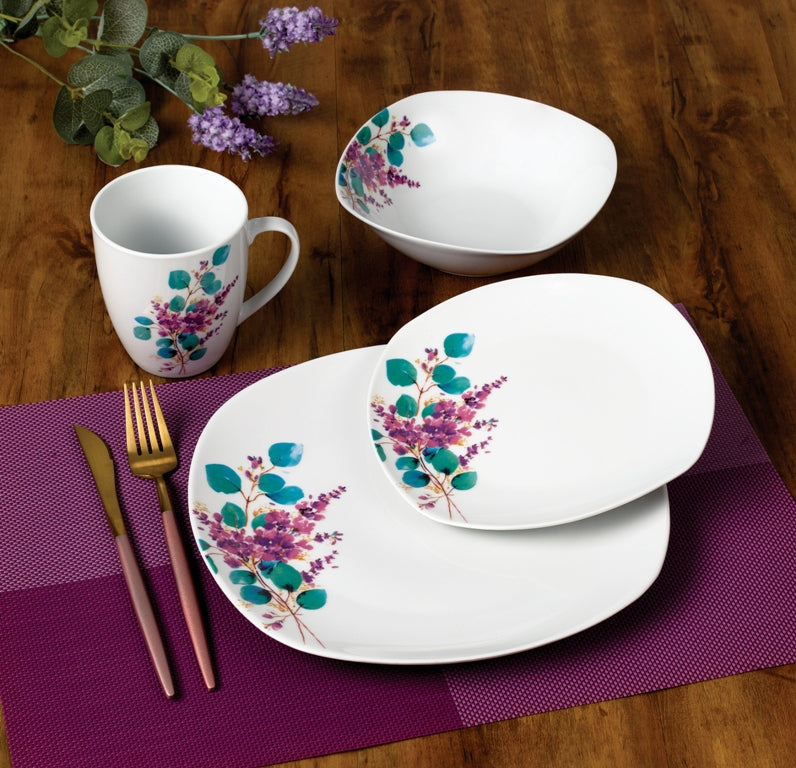 LEA LAVENDER Komplet obiadowy 16cz. kubek 370ml/miska 500ml 17/19,5/25,5cm