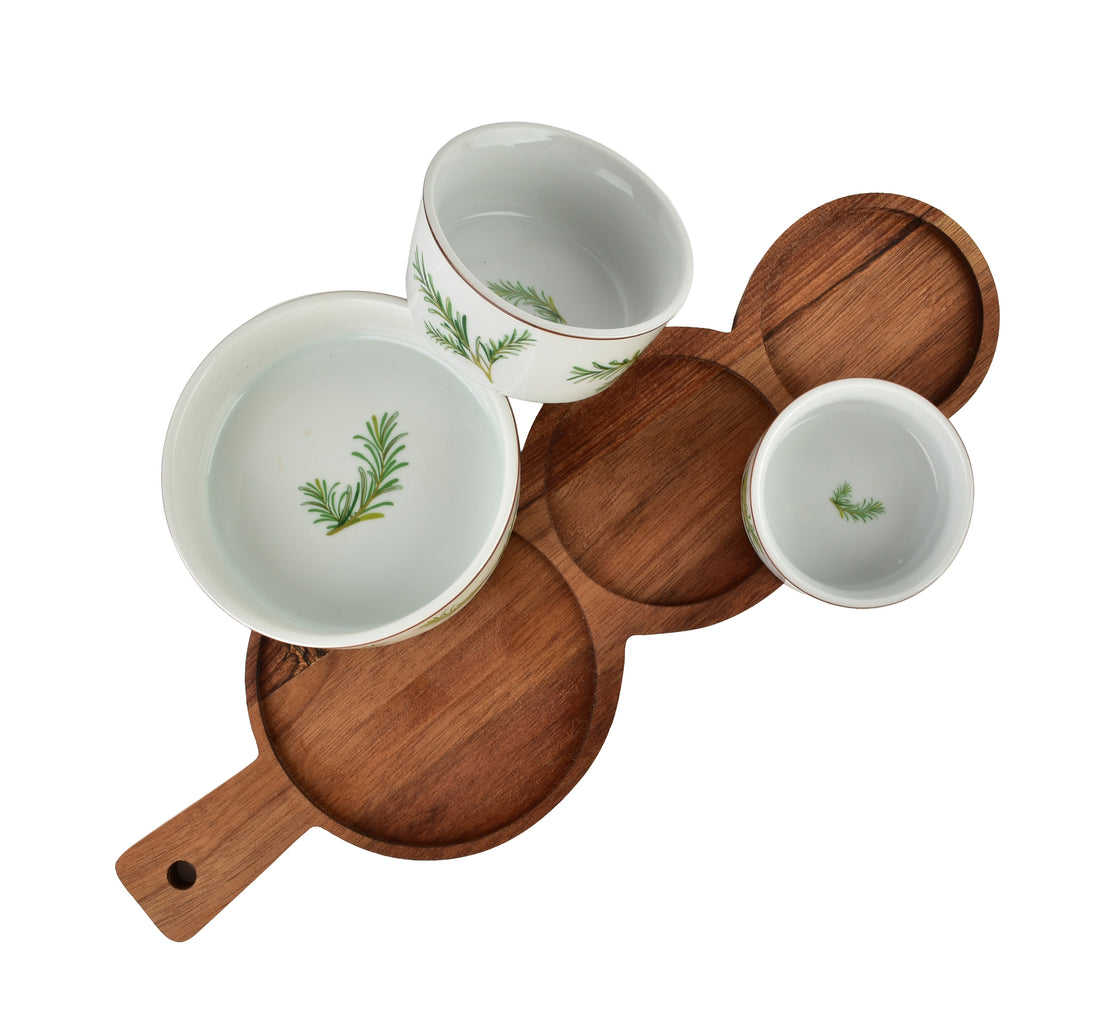 MODERN KITCHEN Deska z 3 miskami 11x3,5 8,5x4 7x7,3cm (35x12x1,2cm) rozmaryn