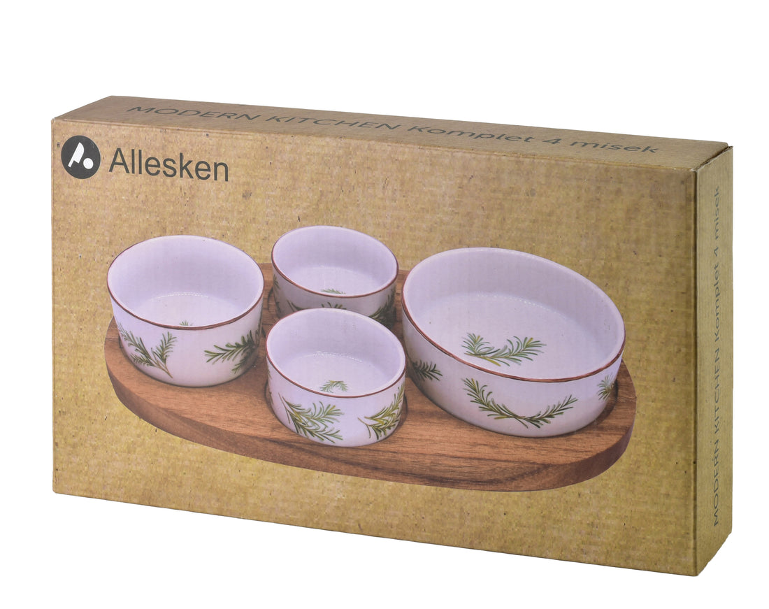 MODERN KITCHEN Deska z 4 miskami 11x3,58,5x4 2x/7x3,3cm (28x16x1,2cm) rozmaryn 160ml/120ml/2x80ml