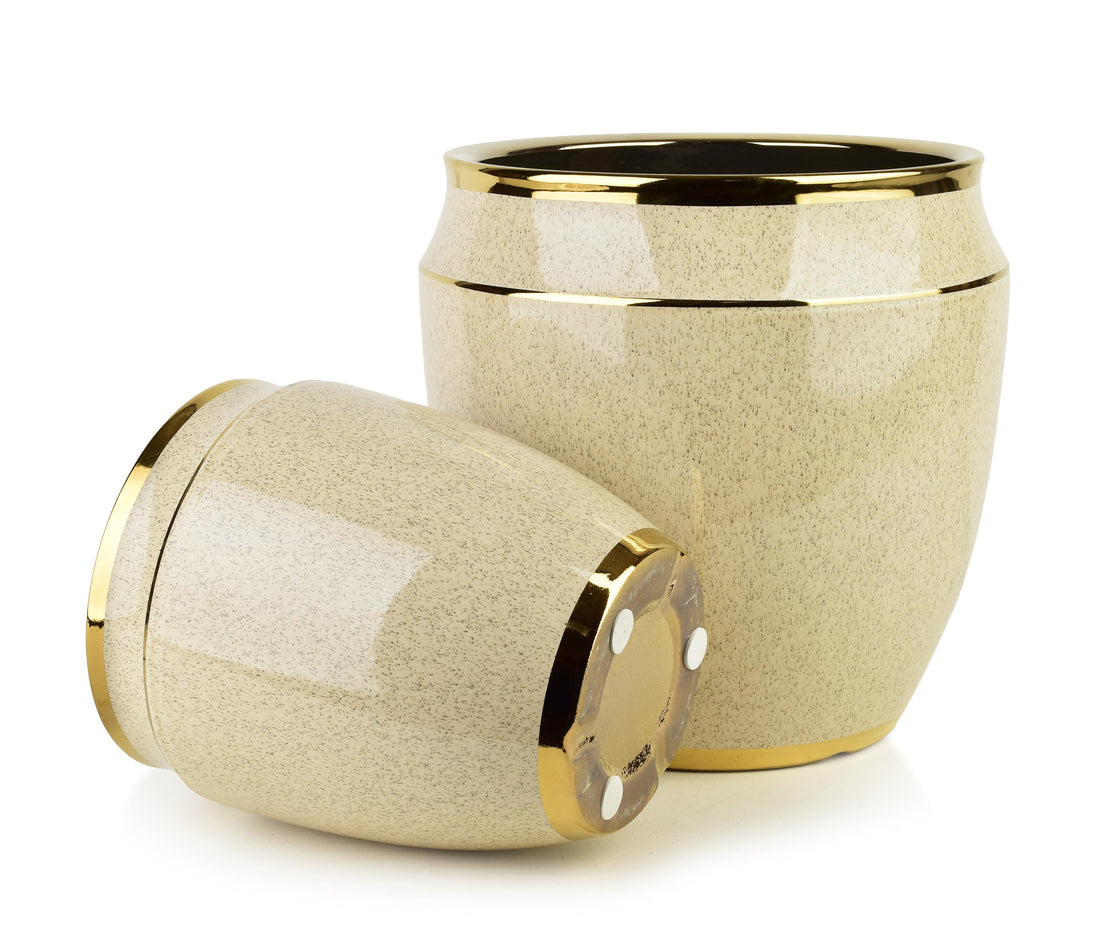 NEVA Komplet 2 osłonek ceramicznych 31x31x30,5cm 21x21x23cm beż+złoto