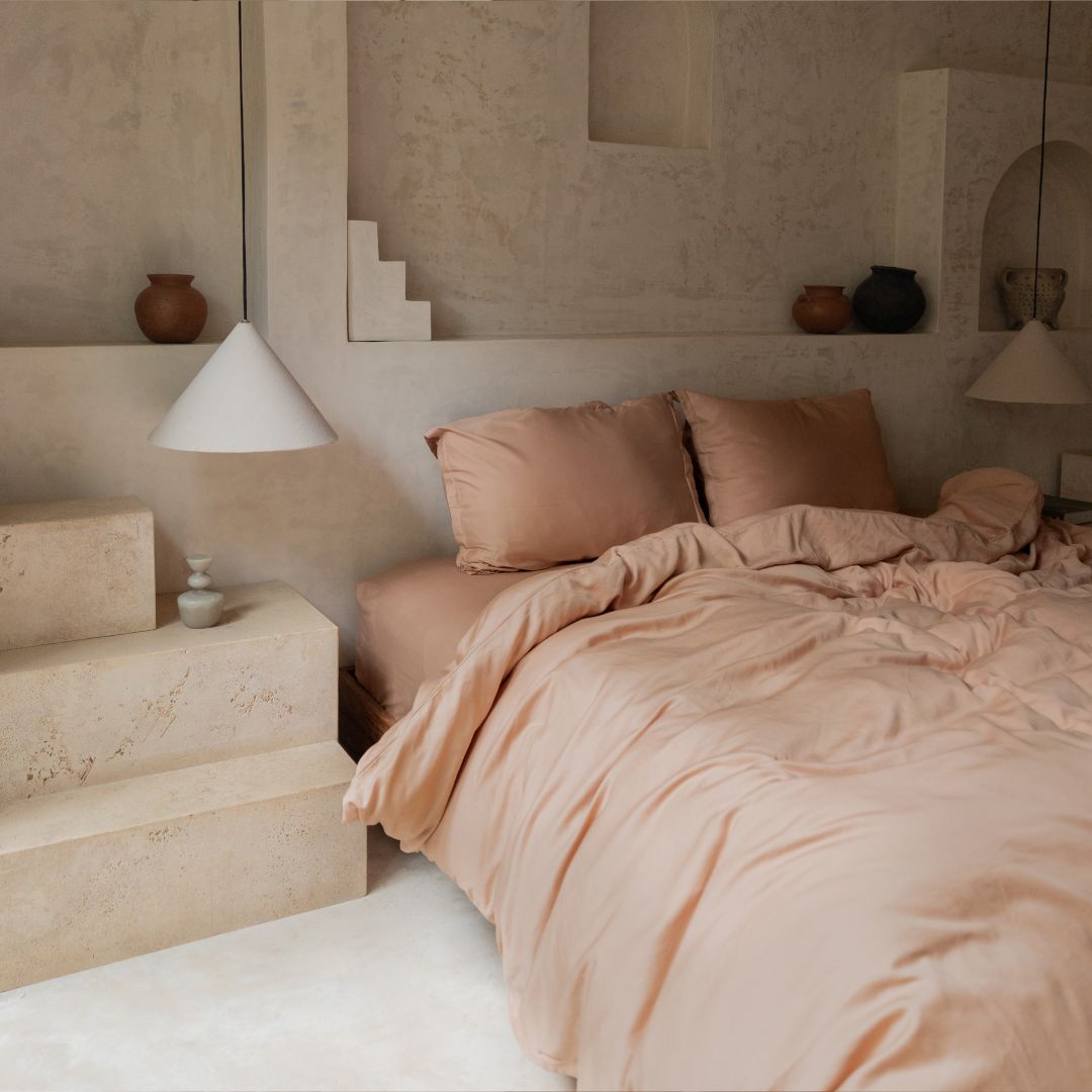 Coco & Cici - Tencel Twill Dekbedovertrek 200 x 200 cm - 2 Persoons Beddengoed - Peach - Lyocell - Ritssluiting & Extra Zacht - 2 Kussenslopen (60x70)